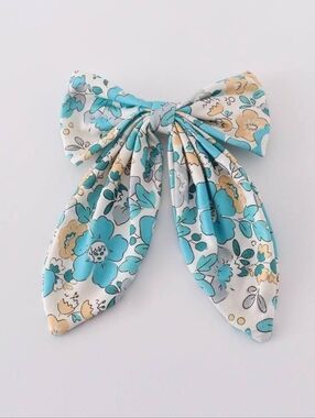 Blue & Cream Floral Bow Hair Clip for Kids